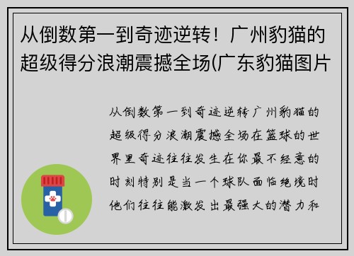 从倒数第一到奇迹逆转！广州豹猫的超级得分浪潮震撼全场(广东豹猫图片)